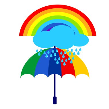 Bulut ve rainbow ile şemsiye simgesi. Yağmur koruma sembol. Düz tasarım stili.