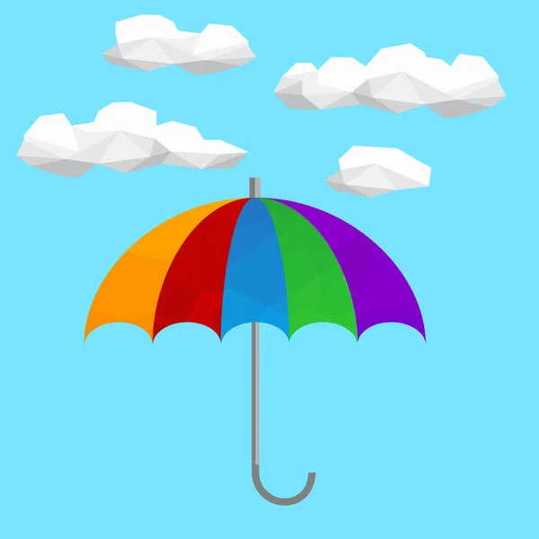 Polygonal Icon Clouds Umbrella Rain Protection Symbol Sign Flat Design — Stock Vector