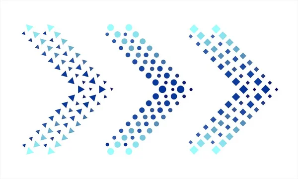 Drie Pijlen Samengesteld Uit Cirkels Vierkanten Driehoeken Met Een Blauwe — Stockvector