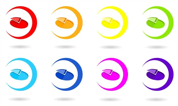 Conjunto Iconos Círculo Con Gráfico Circular Colores Arco Iris Ilustración — Vector de stock