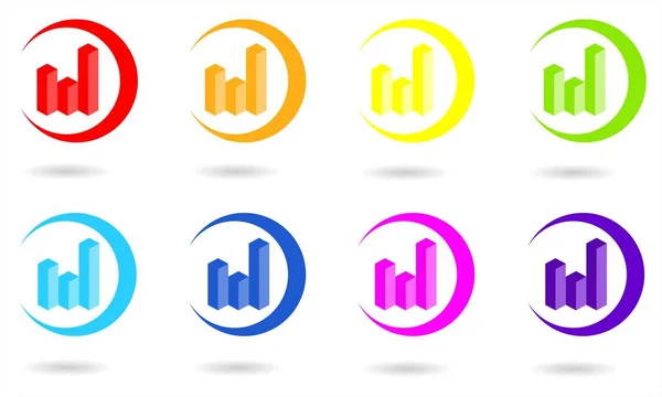 Set Van Cirkel Iconen Met Diagram Grafiek Regenboogkleuren Vector Grafische — Stockvector