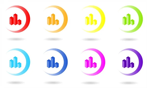 Set Van Cirkel Iconen Met Diagram Grafiek Regenboogkleuren Vector Grafische — Stockvector