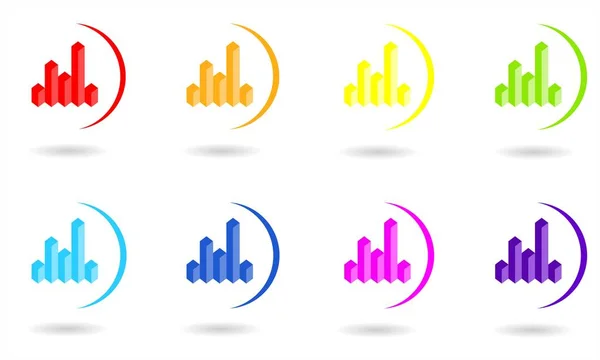 Conjunto Iconos Círculo Con Diagrama Gráfico Colores Arcoíris Ilustración Gráfica — Vector de stock