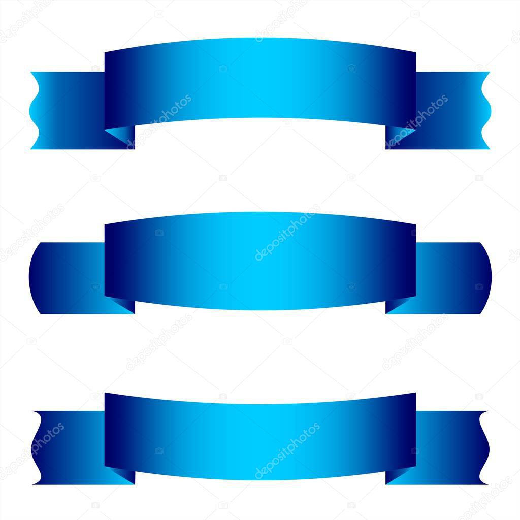 Set of three ribbon banners. Sign blank for advertising text, promotion or web. Symbol blue vintage label. 