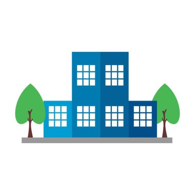 Binaların dış ağaçlar ile. Düz vektör grafik illüstrasyon.