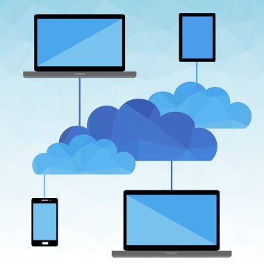 Poligonal Cloud computing teknolojisi. Vektör illüstrasyon kavramı üçgen oluşur.