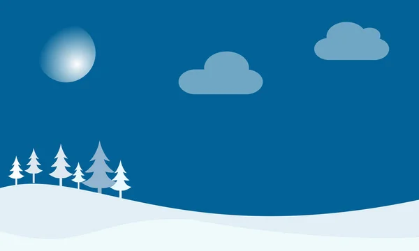 Sezon Zimowy Krajobraz Wzgórz Drzew Nocne Niebo Księżyca Gwiazd Tle — Wektor stockowy
