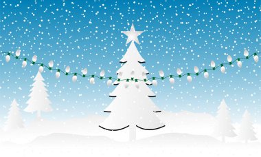 Kış sezonu, yatay, ağaçlar ve tepeler. Vektör çizim Noel ve yeni yıl için.