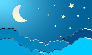 Ay ve yıldız bulutlar. Gece manzarası.