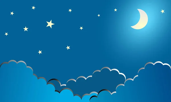 Hold Csillagok Felhők Éjszakai Tájkép — Stock Vector
