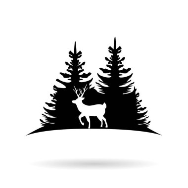 İğne yapraklı orman arka plan üzerinde geyik. 