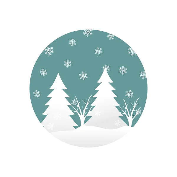 Snow Forest Circle Pines Trees Mountain Winter Paper Vector Illustration — Stock Vector