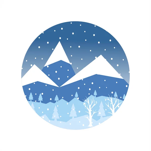 Schneewald Kreis Kiefern Bäume Und Berge Winter Papiervektorillustration — Stockvektor