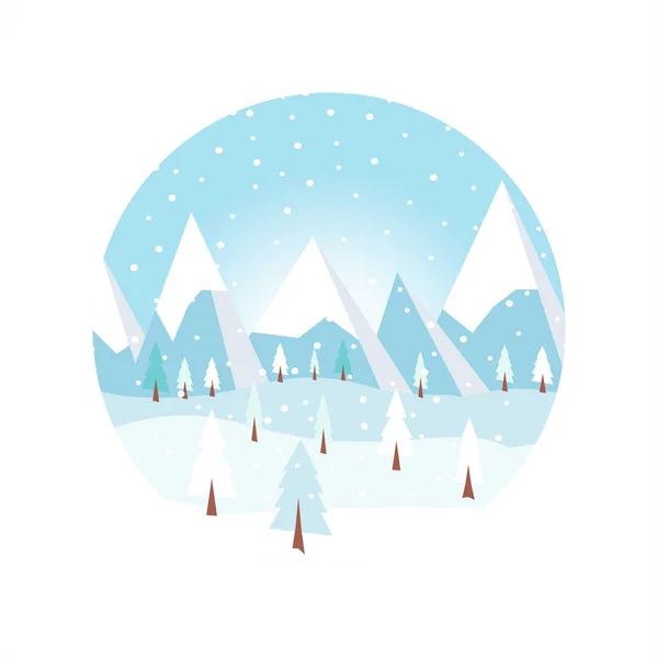 Foresta Neve Cerchio Pini Alberi Montagna Inverno Illustrazione Vettoriale Carta — Vettoriale Stock