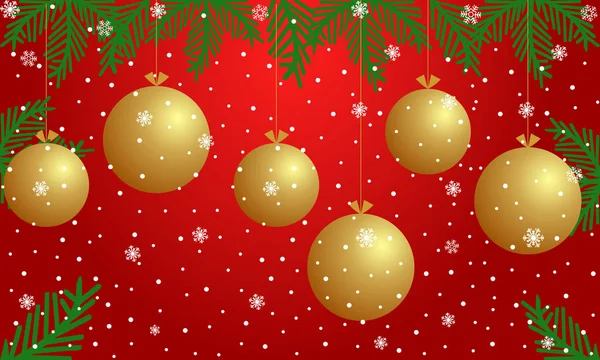 Fondo Navidad Con Bolas Oro Copos Nieve Ramas Árbol Navidad — Vector de stock