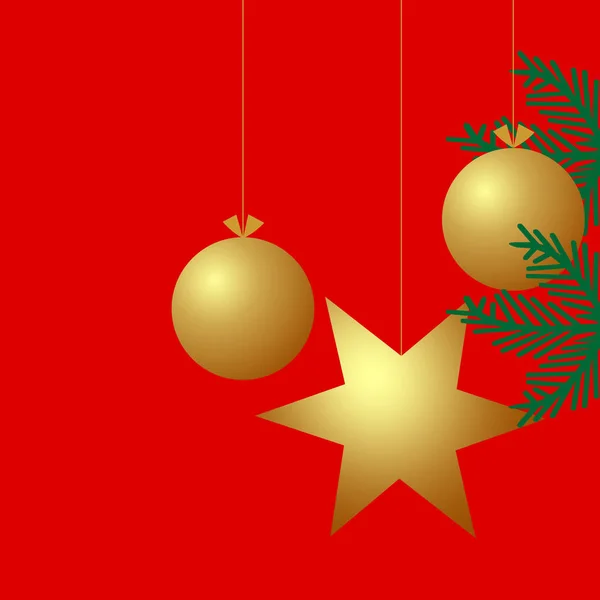 Fundo Natal Com Bolas Douradas Estrelas Ramos Árvore Natal Fundo — Vetor de Stock