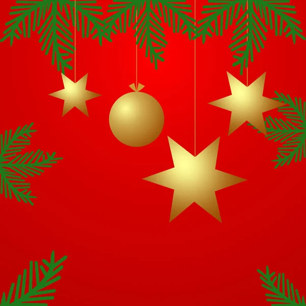 Fundo Natal Com Bolas Douradas Estrelas Ramos Árvore Natal Fundo — Vetor de Stock