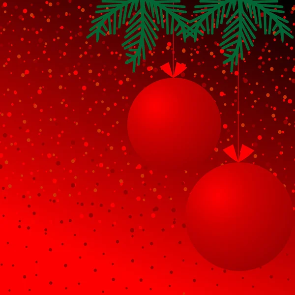 Κόκκινο Φόντο Κομφετί Μπάλες Και Κλαδιά Χριστουγεννιάτικο Δέντρο Καλά Χριστούγεννα — Διανυσματικό Αρχείο
