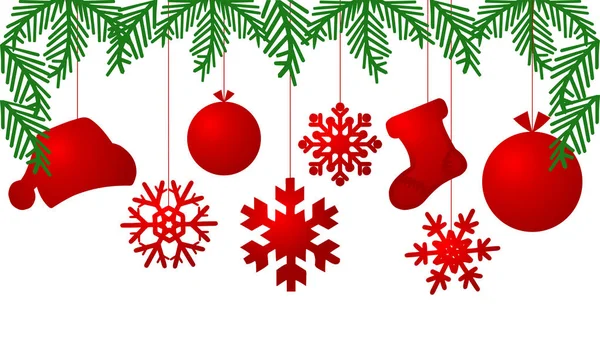 Fondo Navidad Con Gorra Roja Copos Nieve Ramas Árbol Navidad — Vector de stock