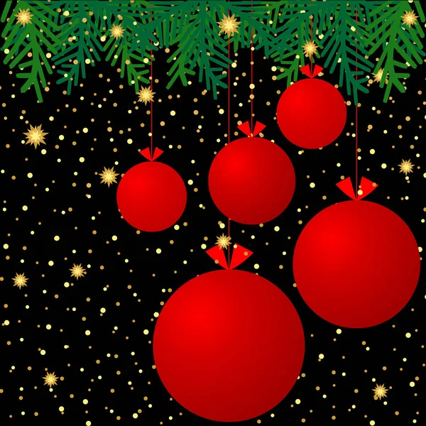 Fondo Negro Con Confeti Bolas Ramas Árbol Navidad Feliz Navidad — Vector de stock