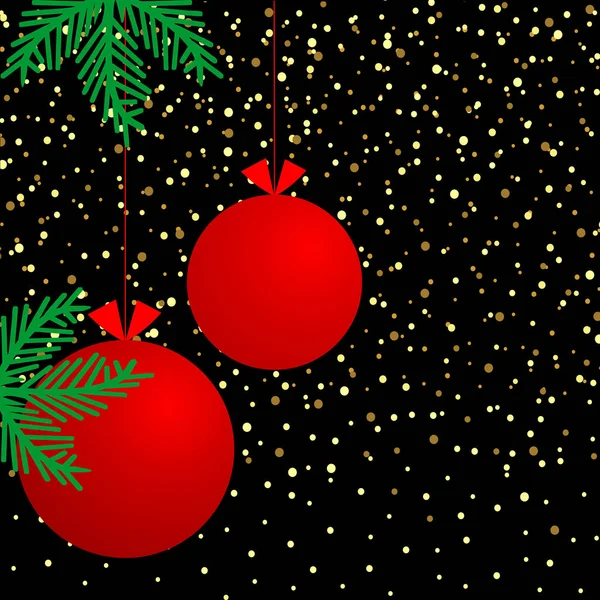 Zwarte Achtergrond Met Confetti Ballen Takken Kerstboom Prettige Kerstdagen Gelukkig — Stockvector