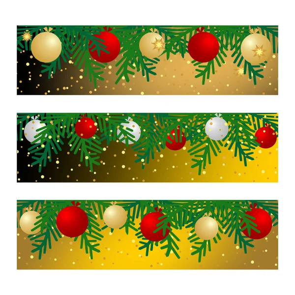 Conjunto Três Bandeiras Natal Com Bolas Ramos Abeto Ilustração Gráfica — Vetor de Stock