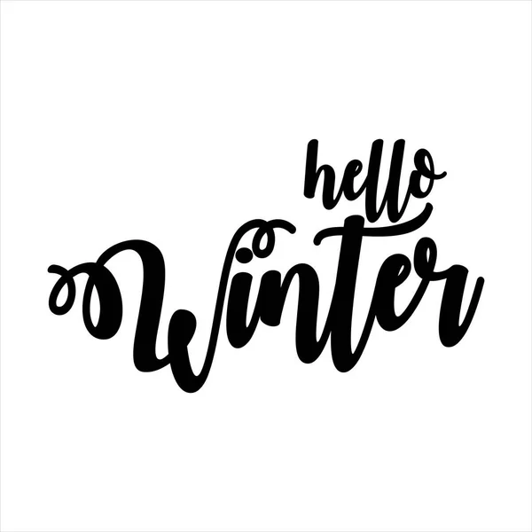 Hello Winter Lettering Inscription Winter Background Emblems Invitation Greeting Card — Stock Vector