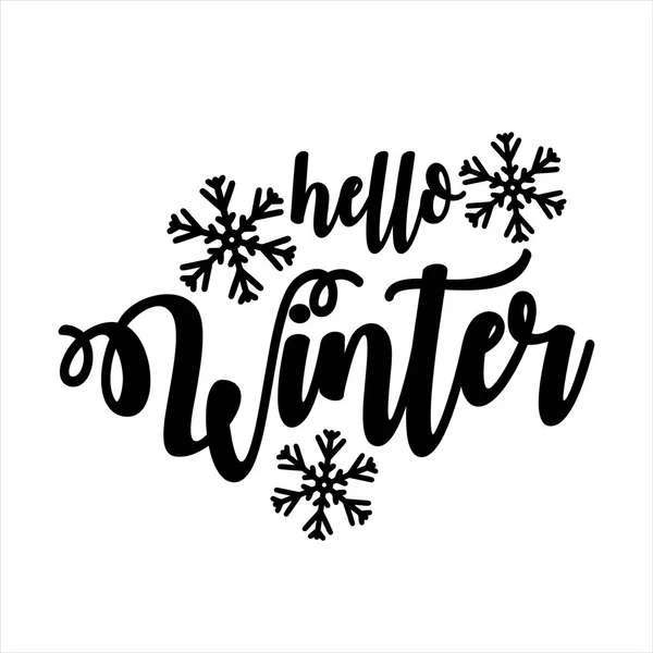 Hello Winter Lettering Inscription Winter Background Emblems Invitation Greeting Card — Stock Vector