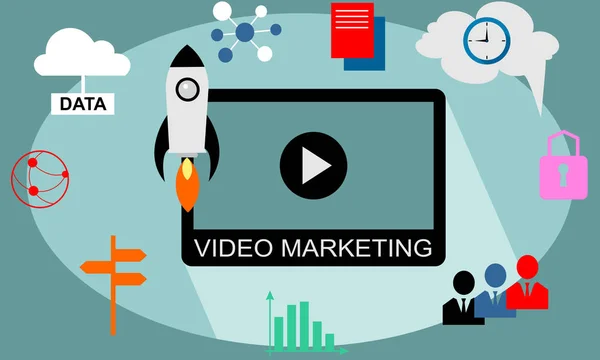 Conteúdo Marketing Vídeo Conceito Vetor Projeto Plano — Vetor de Stock