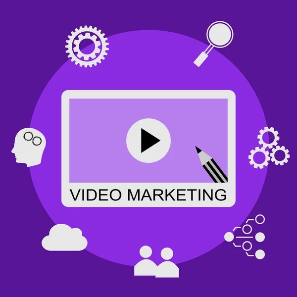 Conteúdo Marketing Vídeo Conceito Vetor Projeto Plano — Vetor de Stock