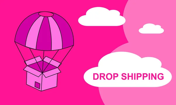 Drop nakliye veya E-ticaret Web afiş. Paketleri paraşüt üzerinde uçuyor. Düz vektör çizim.