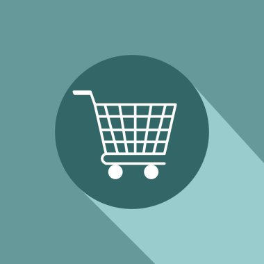 Alışveriş Sepeti simgesini uzun gölge ile. Düz tasarım stili. Vektör grafik illüstrasyon.