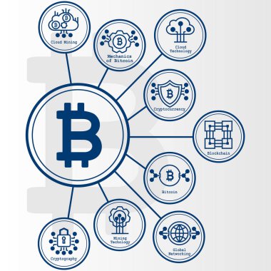 Bitcoin infographics yuvarlak simgeler ile. Vektör grafik cryptocurrency çizim.