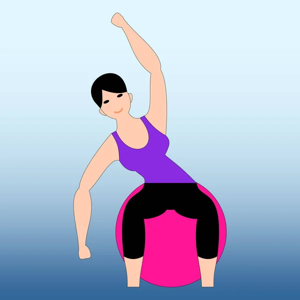 Belle Jeune Femme Faisant Des Exercices Avec Balle Maison Fille — Image vectorielle