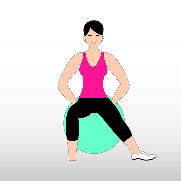 Hermosa Joven Haciendo Ejercicios Con Pelota Casa Chica Ejercitando Entrenamiento — Vector de stock