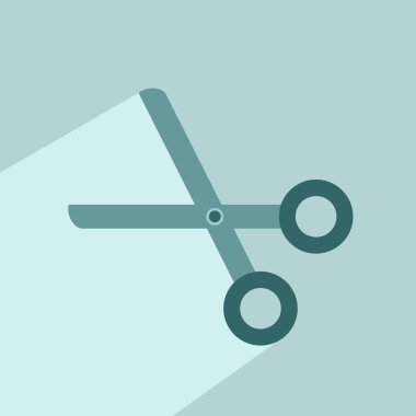 Makas veya kırpma makası. Uzun gölge ile düz simgesi. Vektör grafik illüstrasyon. 