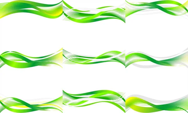 Nastavit Abstraktní Zelené Vlny Bílém Pozadí Vhodné Pro Šablonu Nebo — Stockový vektor