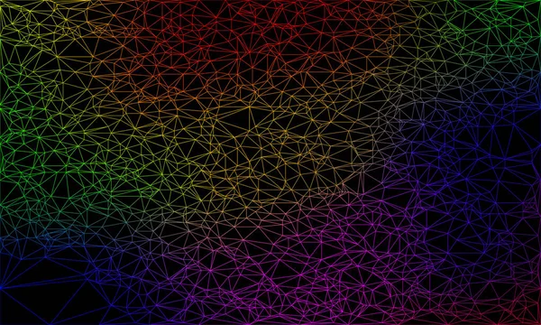 Malla Abstracta Poligonal Wireframe Colores Arcoíris Sobre Fondo Negro Polígono — Archivo Imágenes Vectoriales