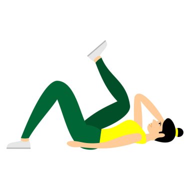 Genç kız egzersizleri yapıyor ya da spor salonunda aerobik. Kollar, bacaklar ve eğitim kadınlar için popo. Fitness egzersizleri için güçlü ve güzel vücut. Vektör kadınlar simgesi beyaz arka plan üzerinde izole jimnastik salonu.  