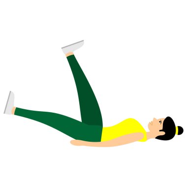 Genç kız egzersizleri yapıyor ya da spor salonunda aerobik. Kollar, bacaklar ve eğitim kadınlar için popo. Fitness egzersizleri için güçlü ve güzel vücut. Vektör kadınlar simgesi beyaz arka plan üzerinde izole jimnastik salonu.  