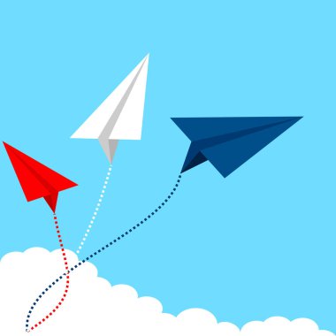 Yön - iş arka plan vektör çizim değiştirin. Uçak yön değiştiriyor. Yeni fikir, değişiklik, eğilim, cesaret, yaratıcı çözüm, yenilik ve benzersiz bir şekilde kavramı.