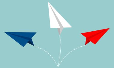 Yön - iş arka plan vektör çizim değiştirin. Uçak yön değiştiriyor. Yeni fikir, değişiklik, eğilim, cesaret, yaratıcı çözüm, yenilik ve benzersiz bir şekilde kavramı.