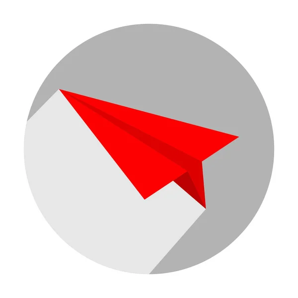 長い影が付いている赤い飛行機の円形のアイコン フラット デザイン ベクトル イラスト — ストックベクタ