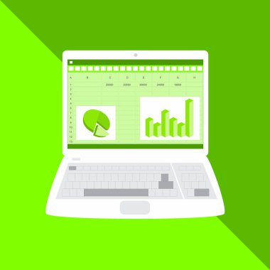 İş Finans analizi denetim grafikler ile. SEO veri analitik ve getirisi yatırım YG. Elektronik tablo, grafik ekranda. Vektör grafik illüstrasyon.