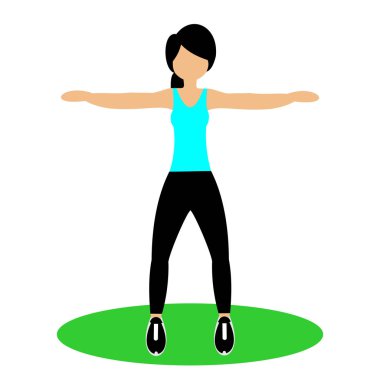 Güzel kız spor yapıyor. Genç kadının vücut Isınma egzersizleri yapması uygun. Renk düz vektör çizim dolu. 