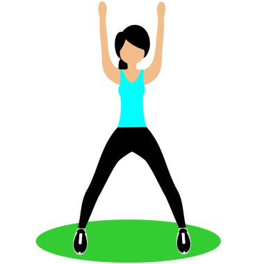 Güzel kız spor yapıyor. Genç kadının vücut Isınma egzersizleri yapması uygun. Renk düz vektör çizim dolu. 