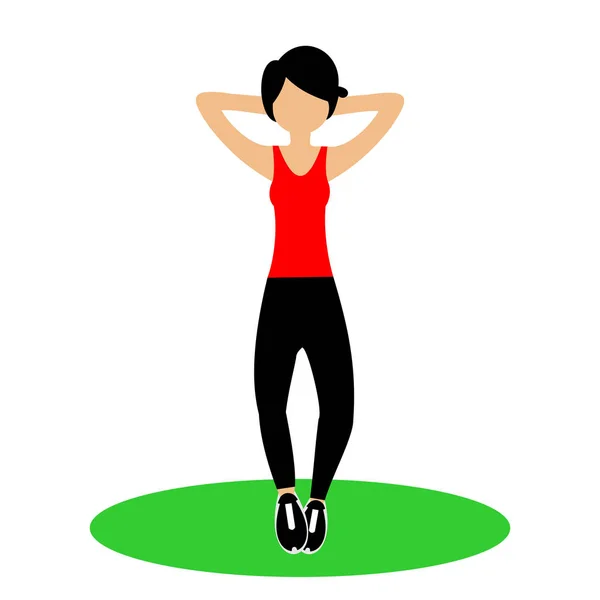 美丽的女孩在健身房做运动 适合年轻女子做运动 以热身身体 充满色彩的平面矢量插图 — 图库矢量图片