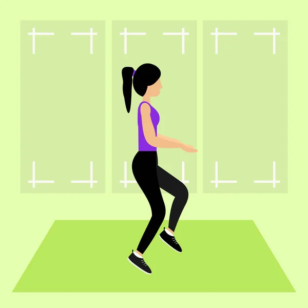 Une Jeune Fille Pour Exercice Étirement Dans Une Salle Gym — Image vectorielle