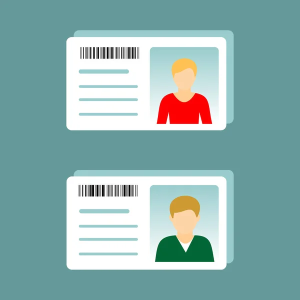 Identification card with personal info data. Identity document with person photo and text. Flat design, vector illustration on background.