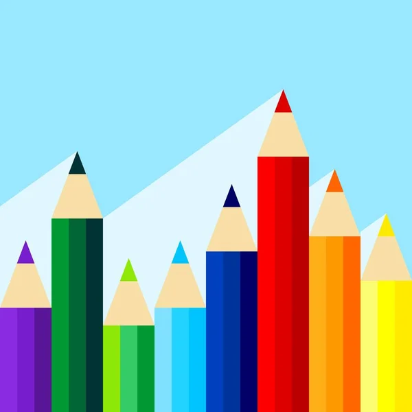 Wzór Tęczy Kolorowych Ołówków Długim Cieniem Grafika Wektorowa Ilustracji Płaska — Wektor stockowy
